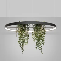 Pakabinamas LED šviestuvas 110 cm – apvalus, juodas, su augalų erdve - Nuotrauka 4