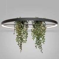 Pakabinamas LED šviestuvas 110 cm – apvalus, juodas, su augalų erdve - Nuotrauka 1