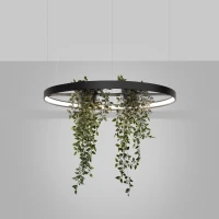 Pendant light 78 cm/33W – round, black, plant feature - Image 4