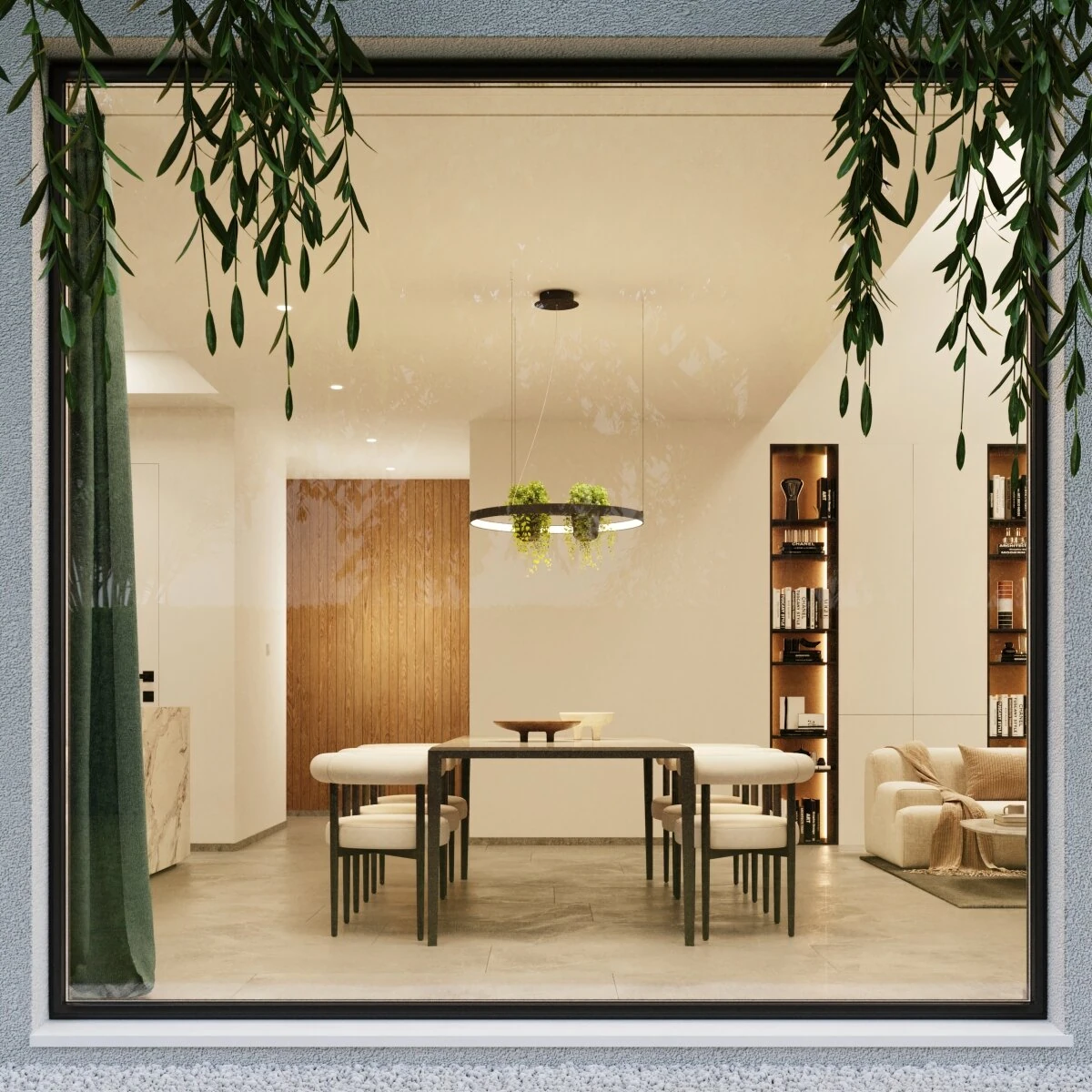 Pendant light 78 cm/33W – round, black, plant feature