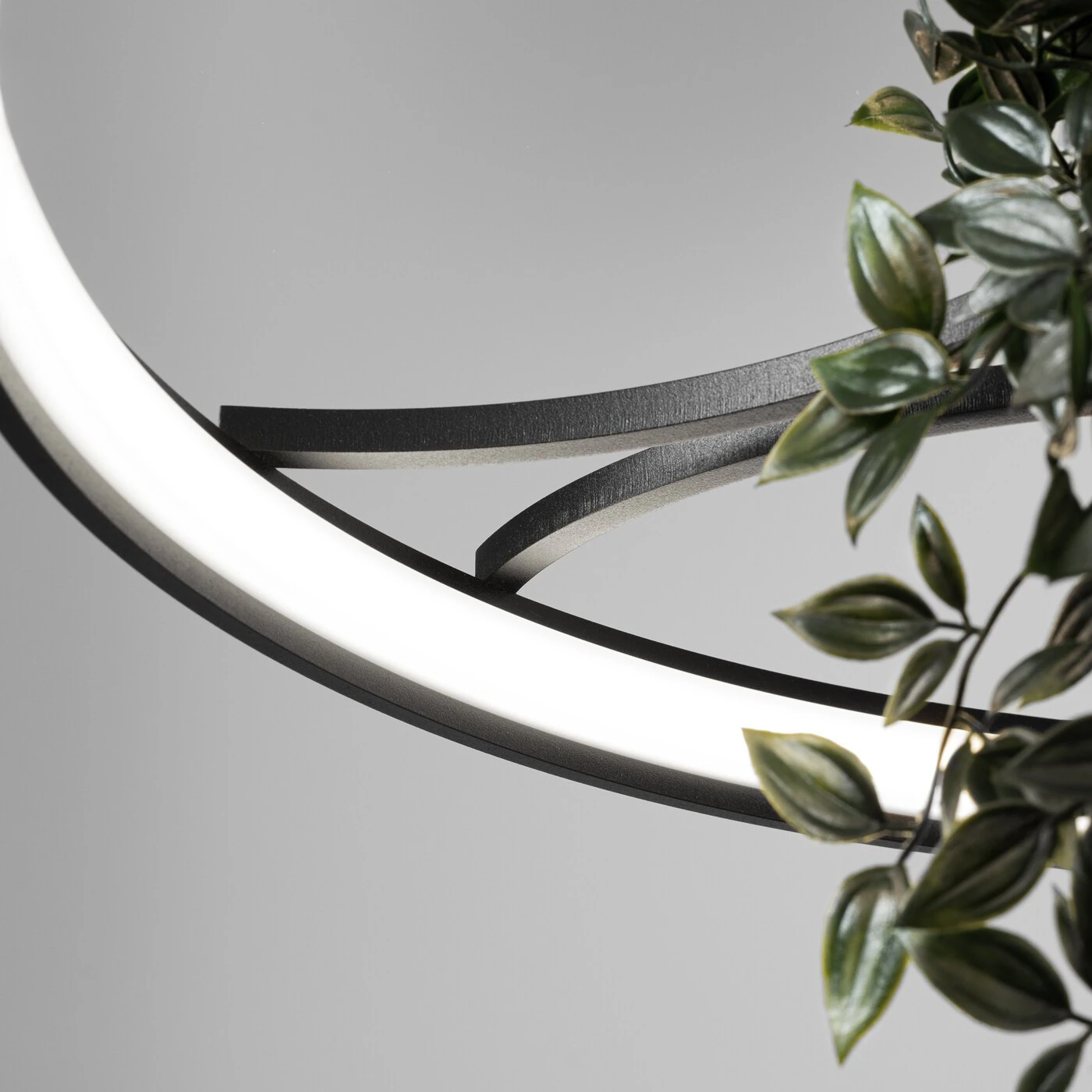 Pendant light 78 cm/33W – round, black, plant feature