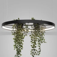Pendant light 78 cm/33W – round, black, plant feature - Image 1