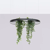 Pendant light 78 cm/33W – round, black, plant feature - Image 3