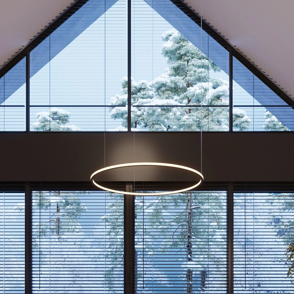Sietynas 90 cm – apvalus juodas LED žiedas, 3000K