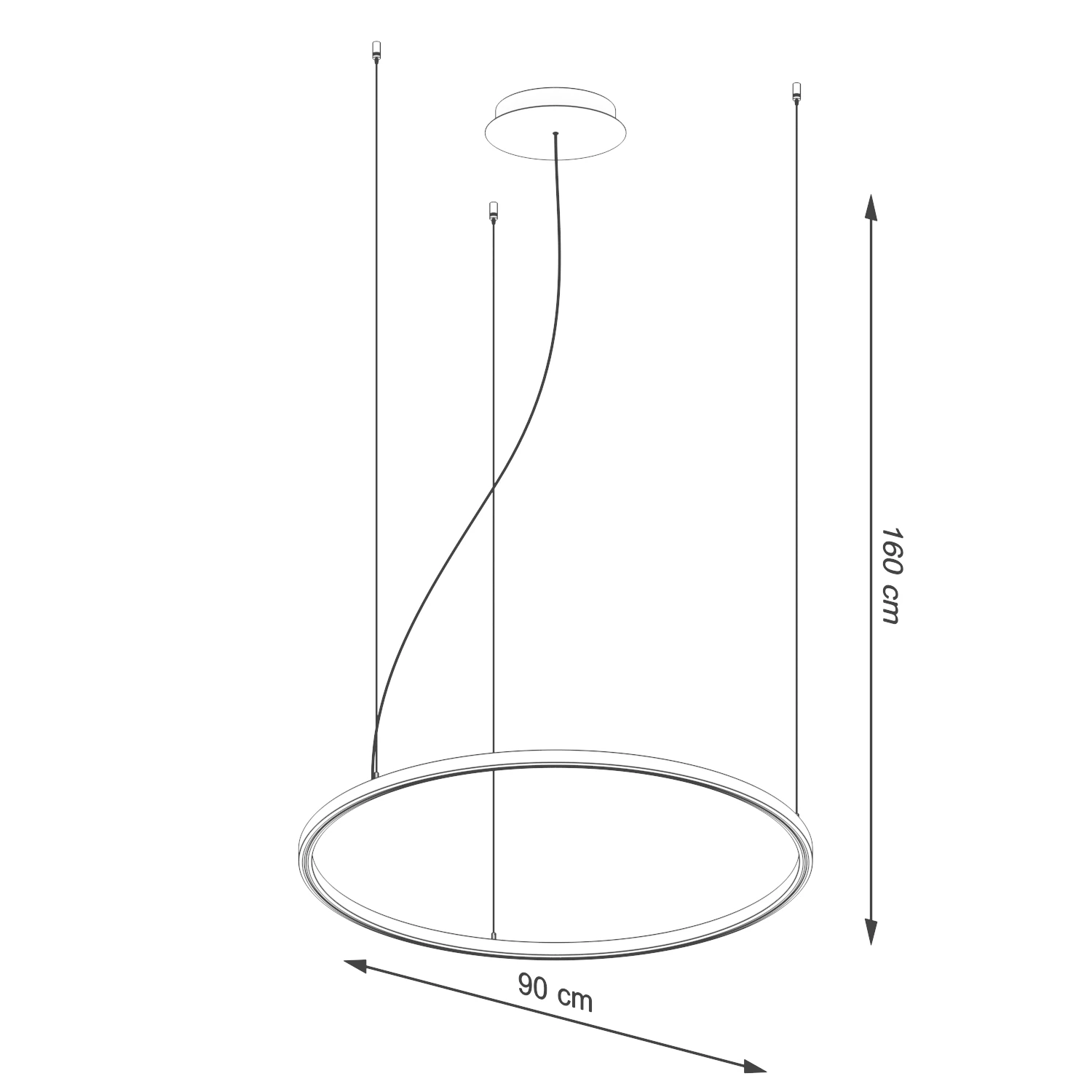 Sietynas 90 cm – apvalus juodas LED žiedas, 3000K