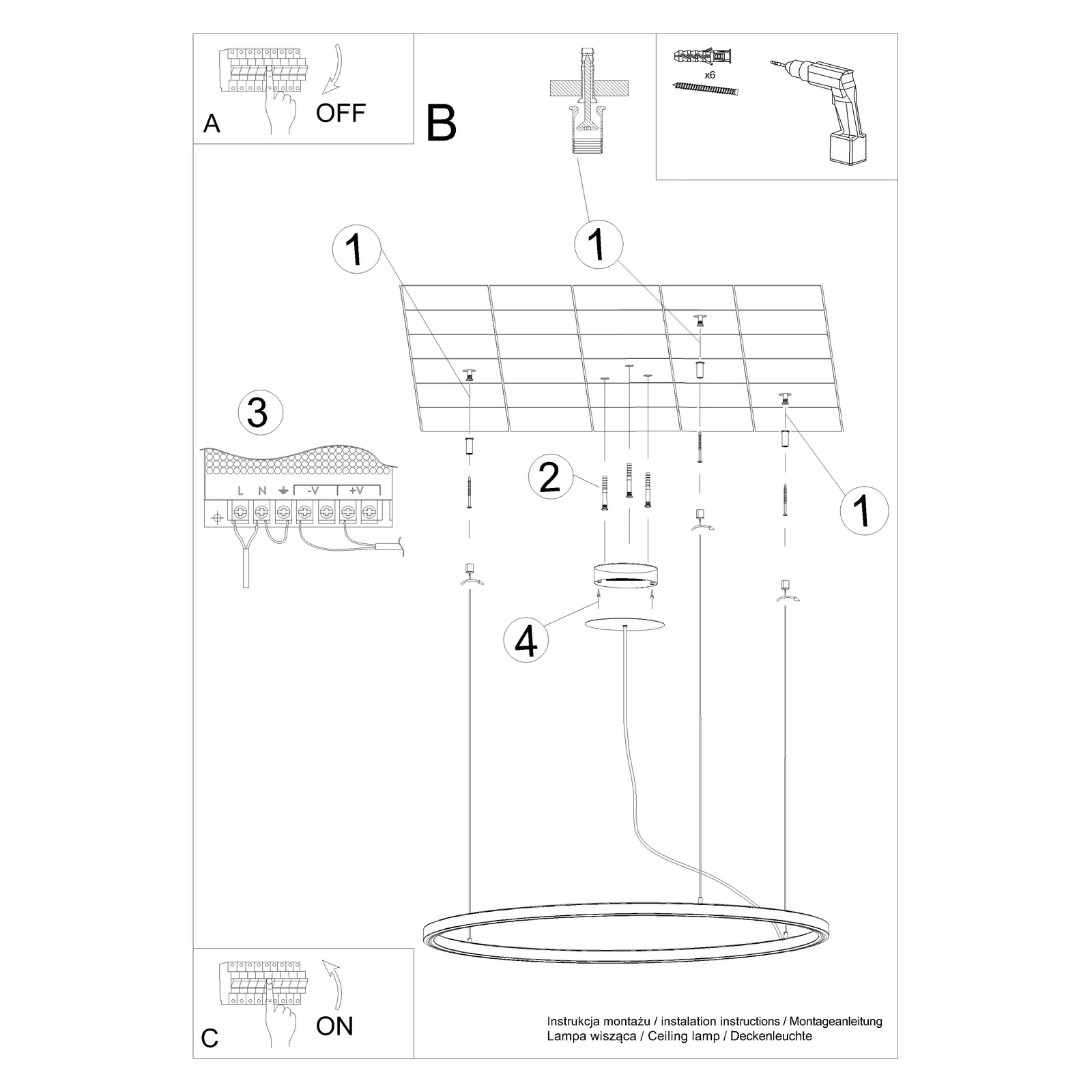 Sietynas 90 cm – apvalus juodas LED žiedas, 3000K