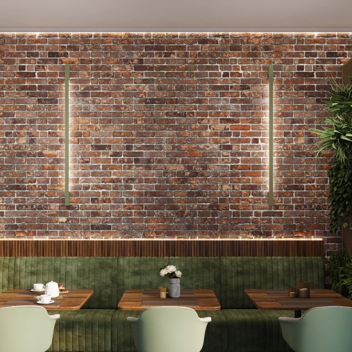 Sieninis šviestuvas 120 cm – linijinis, alyvuogių žalias, šiltas LED