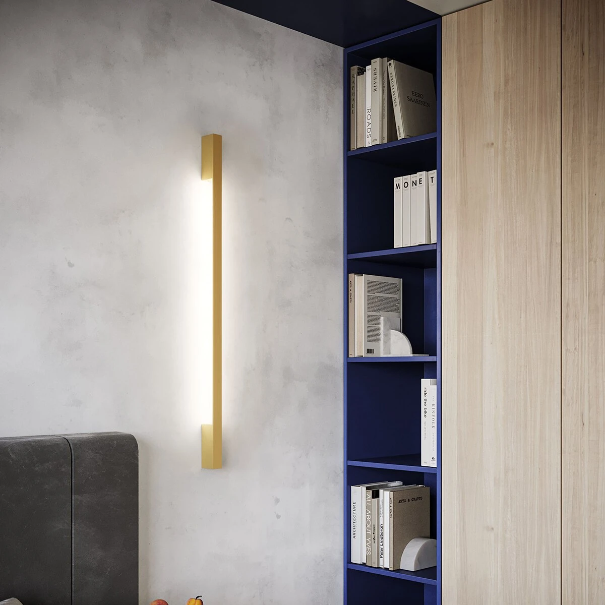 Sieninis šviestuvas 150 cm – linijinis, auksinis, šiltos LED šviesos