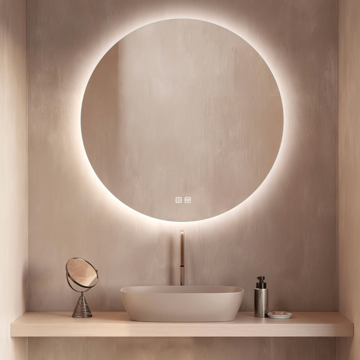 LED veidrodis Ø60 cm – apvalus, be rėmo, su antirasojimo funkcija