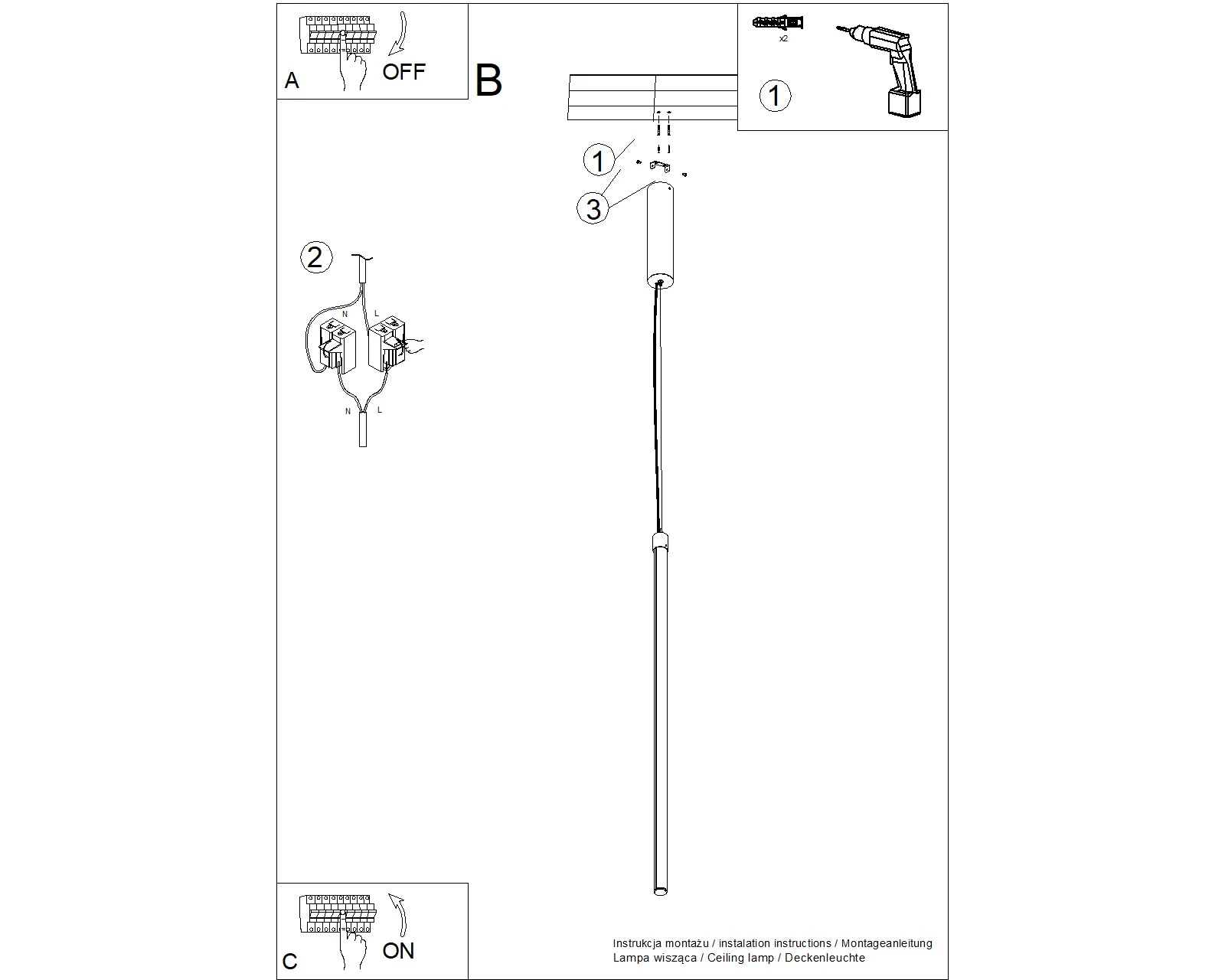 Pendant LED light 13.3W – linear, black, DALI dimmable