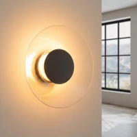 Sieninis šviestuvas 28 cm – apvalus, juodas, šiltos LED šviesos - Nuotrauka 1
