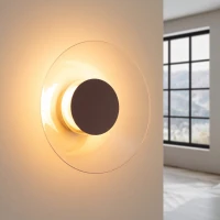Wall lamp 28 cm – round, brown, warm LED glow - Image 1