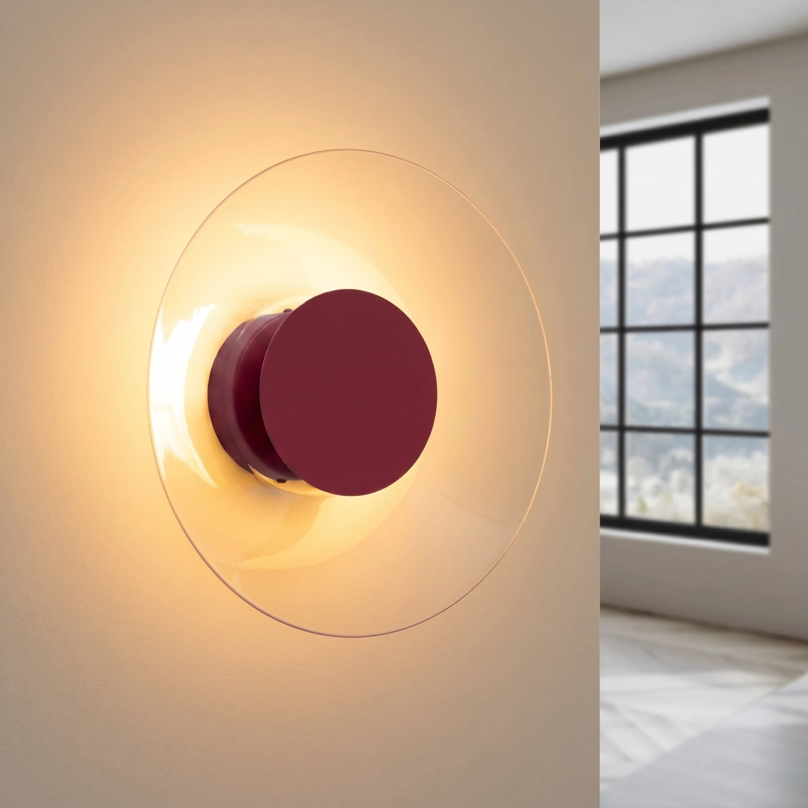 Sieninis šviestuvas 28 cm – apvalus, burgundiškas, šiltas LED