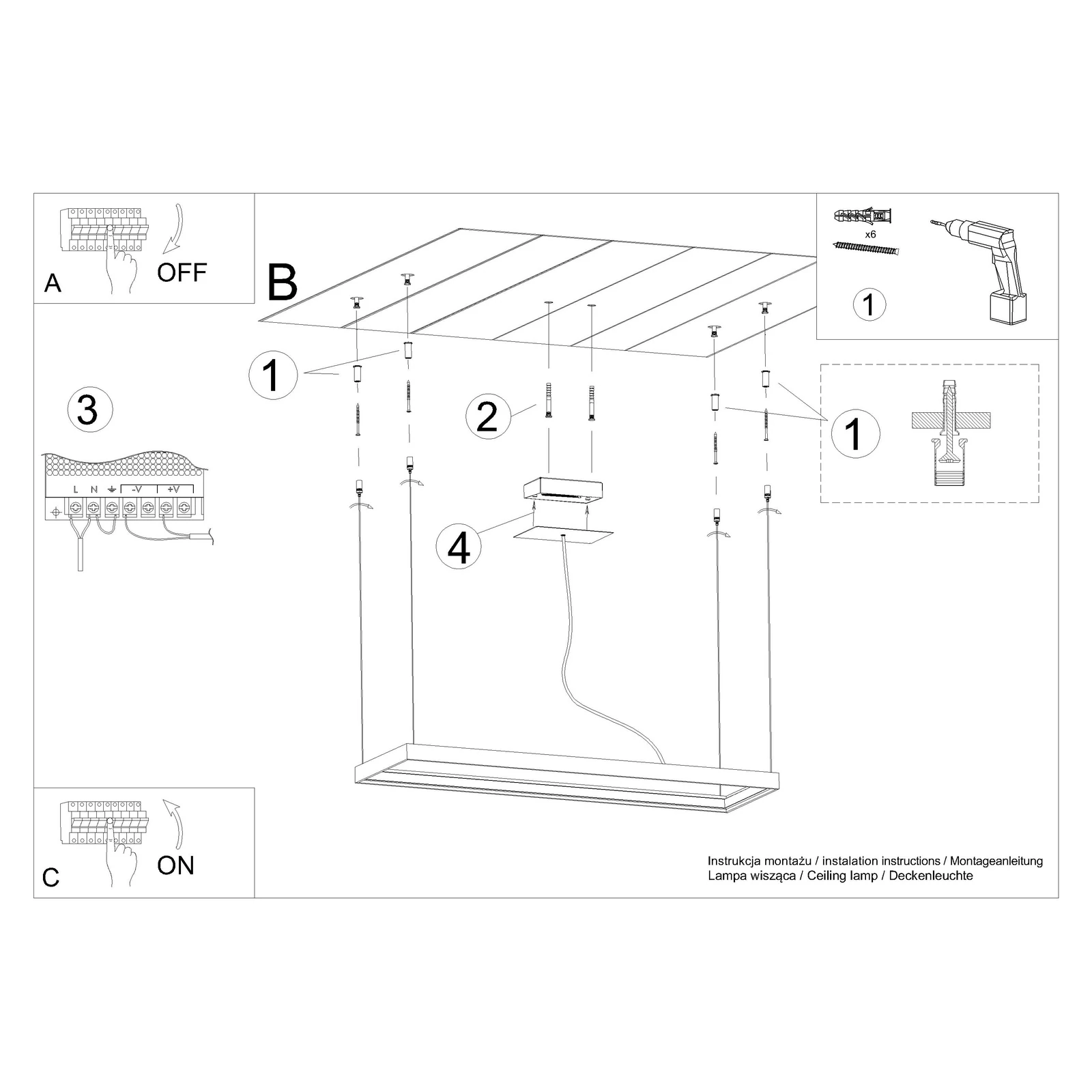 Pakabinamas LED šviestuvas 130 cm – stačiakampis, baltas, CRI93