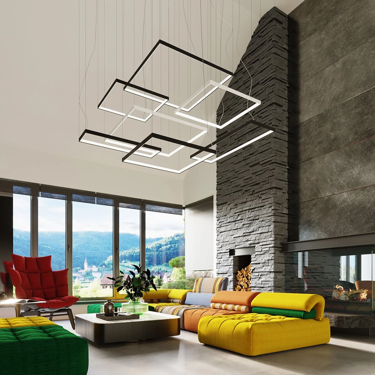 Pakabinamas LED šviestuvas 130 cm – stačiakampis, baltas, CRI93
